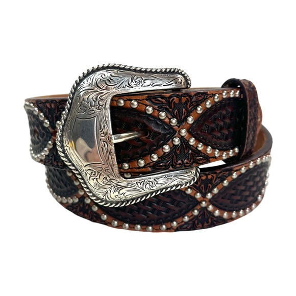 Justin 125 Year Studded Belt Leather Brown Women's Cowgirl Size: 34 - Picture 6 of 14